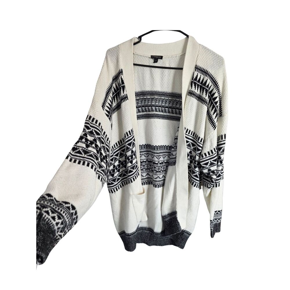 EXPRESS Black Cream Aztec Southwestern Cardigan Sweater Pocket Size XS